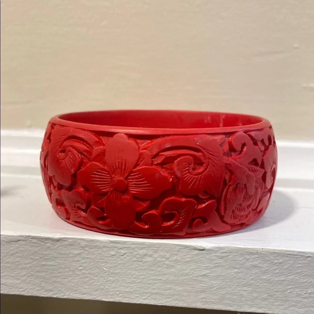 Red Floral Carved Bangle